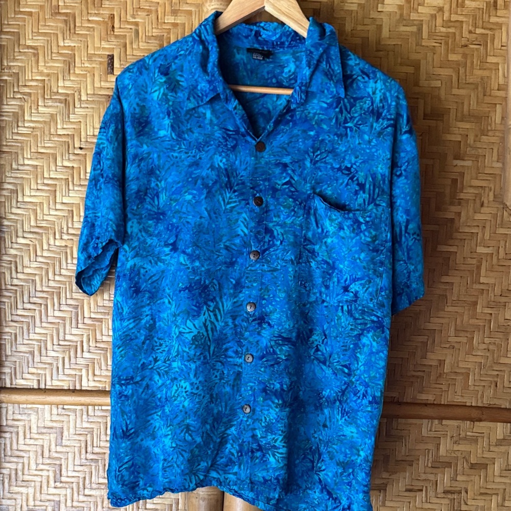 Nectar Blue Tropical Hawaiian aloha Print rayon Shirt xl